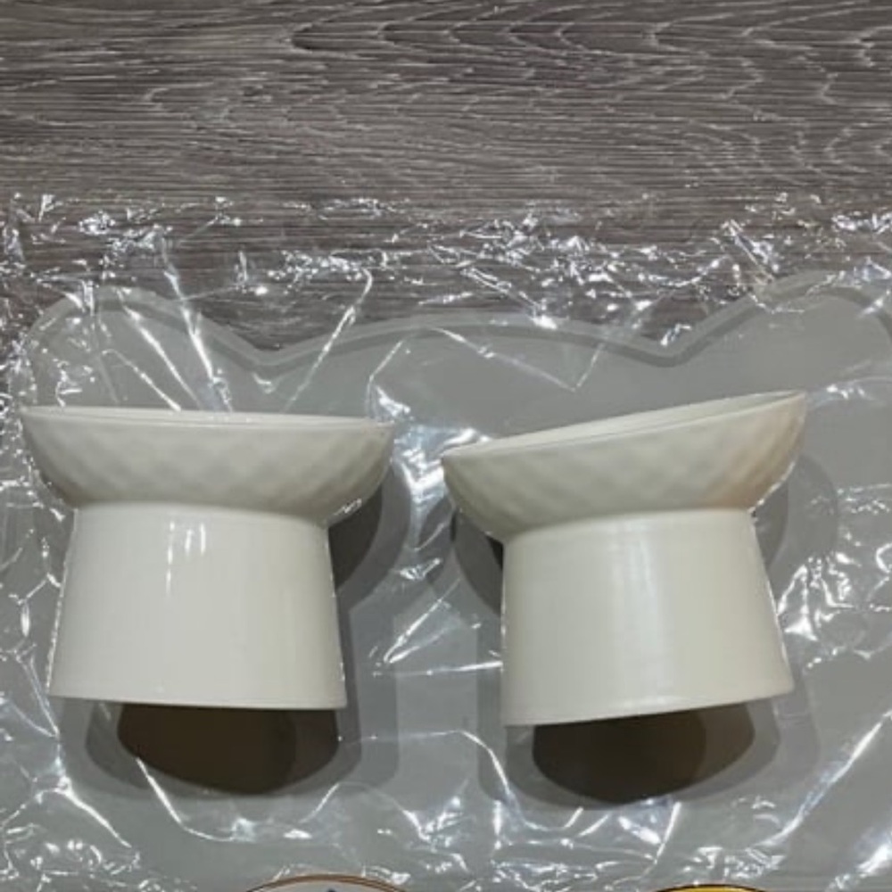 2 pcs Elevated ceramic cat bowls + silicon non slip mat